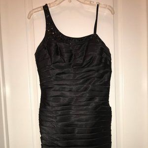 Black, one shoulder, knee length, sequence dress